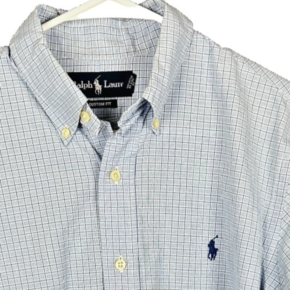 Ralph Lauren Button Down Shirt Mens 15.5 34 35 Blue Plaid Check Custom Fit Cotto